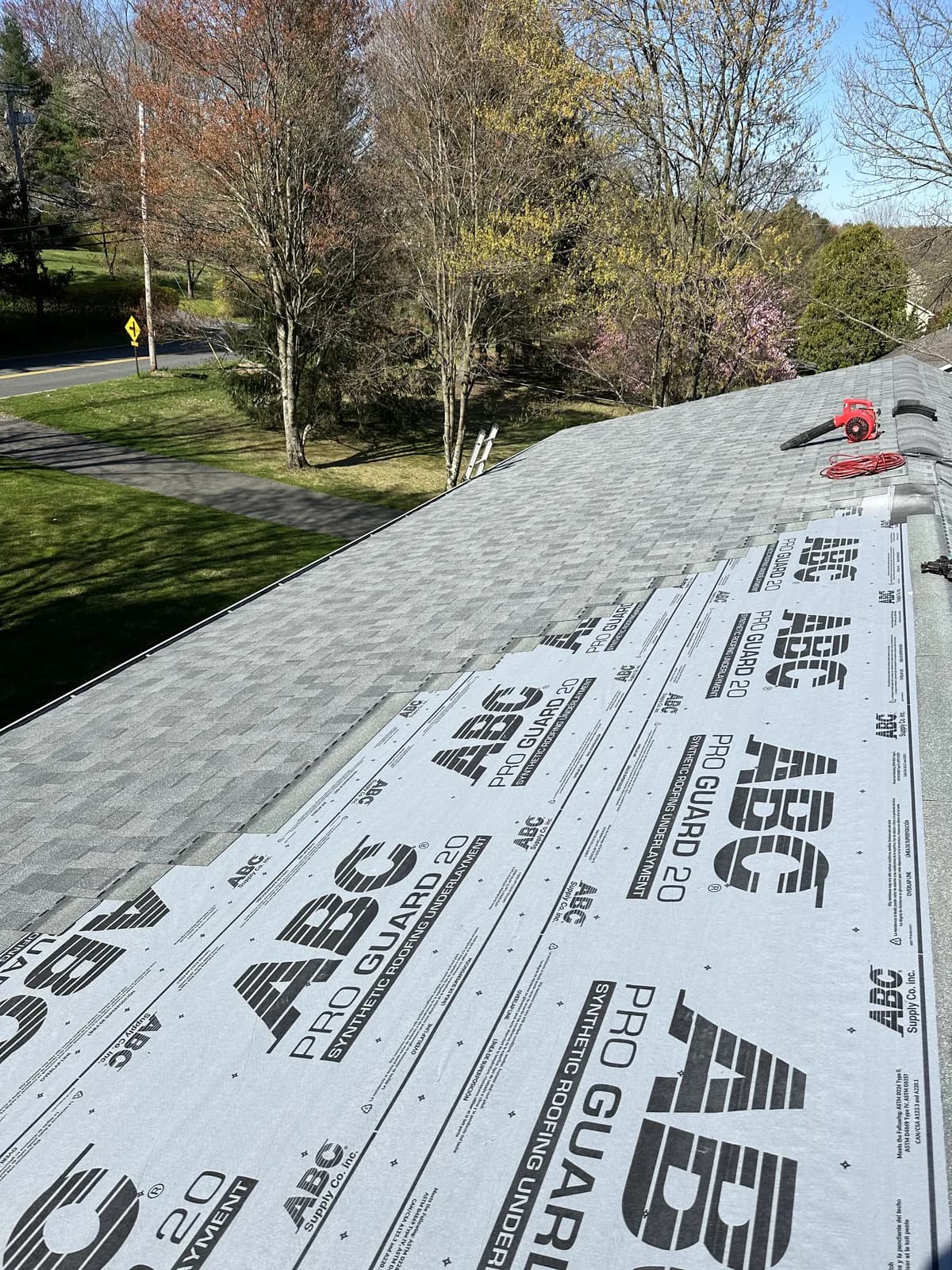 Synthetic roofing underlayment installed on a NJ roof before shingles go on